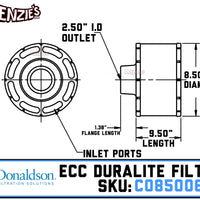 2.50" Clamp on air filter | Donaldson C085006